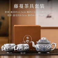 Zheng Liqing Silver Mountain Club 999 Silver High-End Kung Fu Tea Set Gilt Blue White Chinese Style 