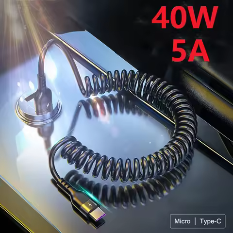 40W 5A Fast Charging Type C Cable 3A Micro USB Spring Pull Telescopic Car USB Cable For Samsung Xiao