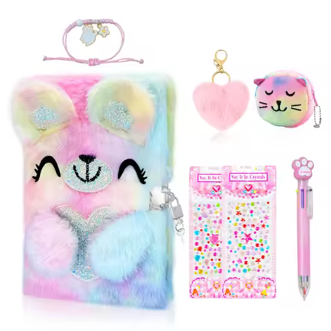 Cute Bear Diary Notebook for Girls with Lock and Keys, Kids Journal for School Travel, Stationery Se