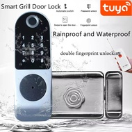 Tuya Smart Grill Door Lock Double Sided Fingerprint And Key Door Lock WiFi Digital Lock IC Card Password Lock