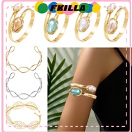 FKI Opening Arm Bracelet, Metal Multi Style Wide Open Bangle, Glamorous Gold Color Adjustable Retro 