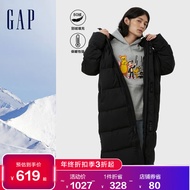Gap【2022冬季新款】男装LOGO潮流长款连帽羽绒服884525保暖外套 黑色 170/84A(XXS)