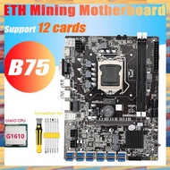 (KUEV) B75 ETH Mining Motherboard 12 PCIE to USB3.0+G1610 CPU+Screwdriver Set LGA1155 MSATA DDR3 B75 BTC USB Motherboard