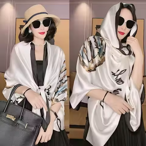 Luxury Design Long Silk Scarf Women Soft Smooth Scarves Head Wrap Hijab Outdoors Muffler Long Shawl 