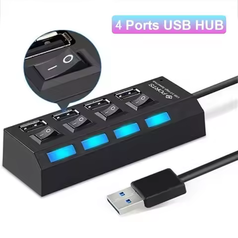 4 In 1 USB HUB USB Switch USB Hub 2.0 Adapter High Speed Multi 4 Port Hub USB LED On/Off Switch Port