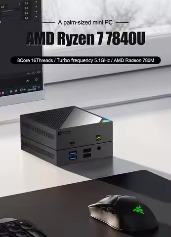 AMD Rayen R7 7840U R5 6600U Mini PC HD DP 2*LAN 2.5G Type-C Win11 Pocket Office/Home Computer 16G LP