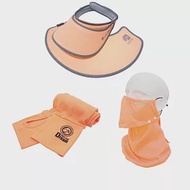 【極淨源】Light SPA美肌光波抗UV防曬三件組｜兩用扣扣帽.袖套.可拆式口罩(UPF50+阻隔紫外線高達99%) 豔陽橘