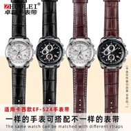 สายนาฬิกาหนังแท้สำหรับ Casio Edifice EF-524 5051 22มม. ตัวล็อกแบบผีเสื้อเหล็กสายนาฬิกาหนังสำหรับ Apple Watch สีน้ำตาลดำหยัก