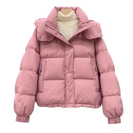Women Winter Cotton Coat Hooded Thickened Padded Short Type with Zipper Pockets Elastic Cuffs Pure C