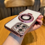 CrashStar Diamond Glitter Foldable Magsafe Stand Soft Transparent Phone Case For iPhone 16 15 14 Pro