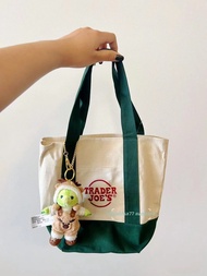 《720》Fashionable Trader Joe's Canvas Tote Shopping Bag with Shoulder Strap กระเป๋าสตรีเป็นมิตรกับสิ่
