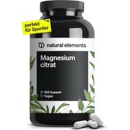 Natural Elements Magnesium Citrate-Daily Dosage Contains 360mg Elements Magnesium-365 Capsules Veget