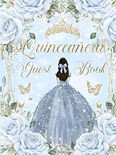 Quinceanera Guest Book Hardcover Baby Blue Floral Flowers Princess Dress Gold: Mis Quince Años ( Swe