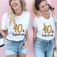 Fashion 40th Fabulous T Shirt for Women Shiny Crown Graphic Y2k Tops Short Sleeve Tees 40th Year Bir