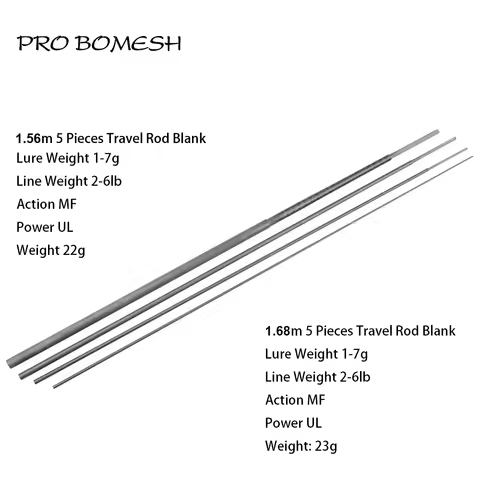 Pro Bomesh 1 Set UL 1.56m 5FT2 1.68m 5FT6 5 Section Kevlar Wrap Carbon Fiber Travel Trout Rod Blank 