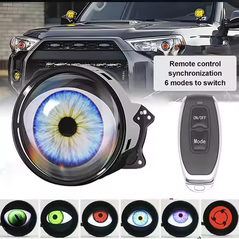 LED Car Dynamic Devil Eye Large Light 3-inch 33 Mode 3D Lens Dynamic Pupils Headlight Car Light Remo