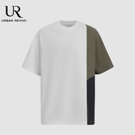 URBAN REVIVO Fashion Mens T-Shirts Short Sleeve Stitching color Printed Crewneck T-Shirts Mens Tops Crewneck Tee