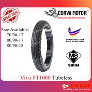 TAYAR VIVA TUBELESS TYRE FT1000 70/90-17 80/90-17 80/90-18