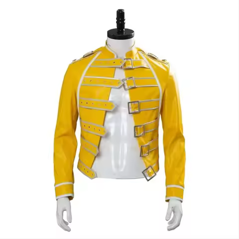 Queen Lead Vocals Freddie Mercury Yellow Jacket Adult Men Outfit Coat Cosplay Halloween Carnival Cos
