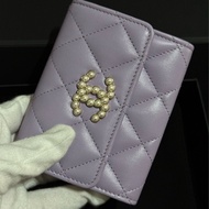 全新Chanel 24P 珍珠釦雙層卡包 星黛露紫