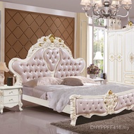 Glass Steel Backrest Double Bed European Hotel Large Leather Bed Hotel French Style 1.8m Meter 2 Fac