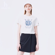 Hazzys Badge Print Women's T-Shirt - 100% Cotton, Round Neck, Short Sleeves