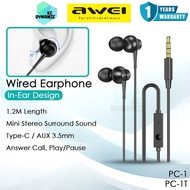 Awei PC-1 Wired Earphone Mini Stereo Sound Awei PC-1T Wired Headphone In-Ear Earphone 1.2M Length Aw