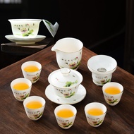 Yisong Bai Porcelain Lanolin Jade Kung Fu Tea Set Gaiwan Gift Box Set Household Office Dehualai Can 