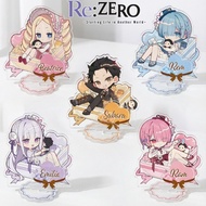 Re ZERO Standing Anime KeyChain ‌‌Rem Ram Natsuki Subaru Emilia Puck Men Key Chain for Women Cartoon