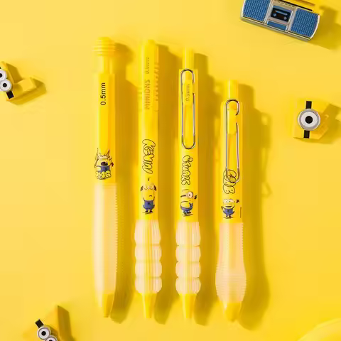 Minions movie animation cartoon cute unisex pen kawaii student stationery office supplies retractabl