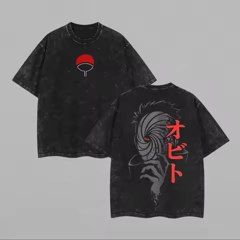 Naruto Obito Uchiha T Shirt Mask Vintage Acid Wash Streetwear Oversized Retro Anime Graphic Men Tees