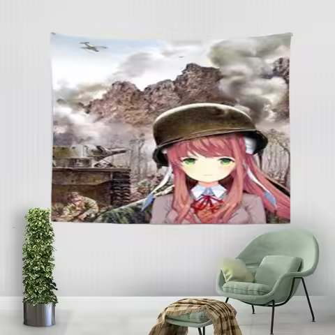 Fighting Monika DDLC Tapestry Anime Game Wall Hanging Bedroom Living Room Dorm Home Decor Art Ideal 