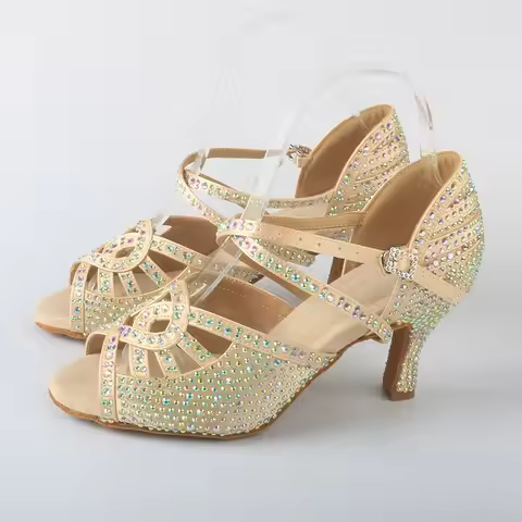Venus lure Customized Heels Crystal Dance Shoes with Sole Indoor Soles Mid Heel Salsa Latin Dance He