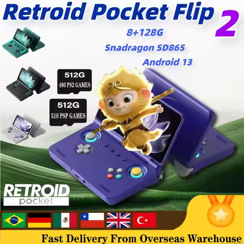 Retroid Pocket Flip 2 Handheld Portable Gaming Console Handheld Console 5.5”1080p Oled Wifi6 SD865 W