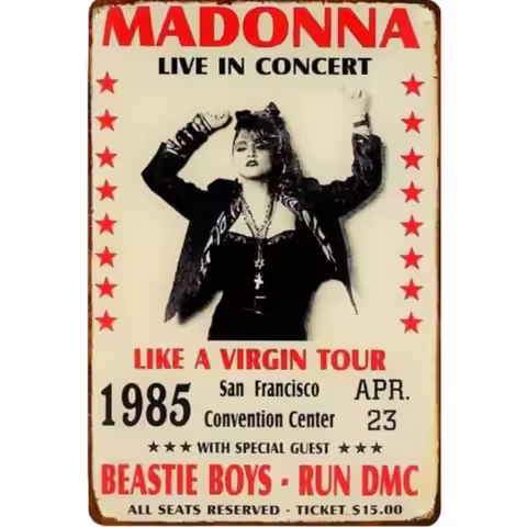 Retro Madonna Like A Virgin Tour Metal Sign 1985 Run DMC Sign 12x8