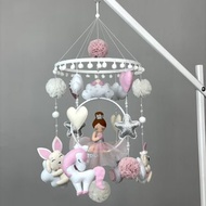 嬰兒移動女孩公主幼兒移動嬰兒床毛氈動物移動禮物新生寶寶