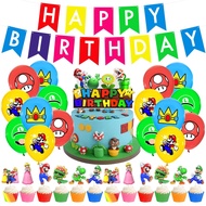 greet 34pcs/set  Anime Game Theme Super Mario Party Decoration Set Kids Baby Birthday Party Needs Banner Cake Topper Balloon Part