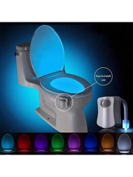 1入組馬桶感應夜燈，8種顏色變化的馬桶燈，LED夜燈，適用於浴室裝飾，浴室配件