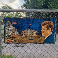 Vintage 60s President John F Kennedy Tapestry Wall Rug Made In Italy