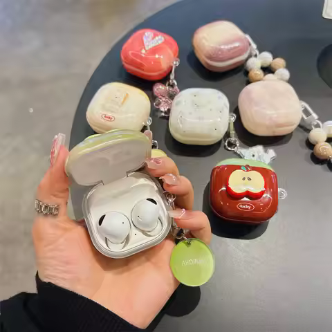 Cute Summer 3D Apple Design Protective Sleeve For Samsung Galaxy Buds 4 Pro 3 FE 2 Pro Live Core Blu