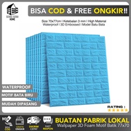 Wallpaper Dinding 3D Biru (FREE ONGKIR) 70x77cm Tebal 3mm BRICK FOAM BLACK WALLPAPER DINDING BATU BA