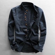 Men Casual Asian Shirt Stand Collar Independent Cotton Shirt 7.19