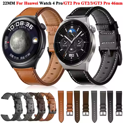 22mm Leather Watch Straps For Huawei Watch GT 4 GT4 46mm Band Bracelet For Huawei Watch 4 Pro GT3 GT