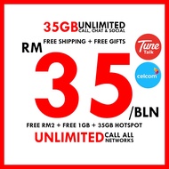 FREE Tunetalk Sim Card 35GB Unlimited Internet Data Call Hotspot Simkad Prepaid Celcom Digi USB 4G WiFi Modem Router