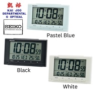 Seiko Pastel Blue, Black and White Digital Alarm Clock with Day, Date, Hygrometer &amp; Thermometer (15cm)