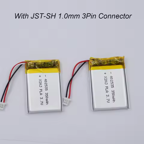 2PCS 3.7V 350mAh 1.29Wh Thermistor 3-Wire Rechargeable Lipo Battery 402535 JST-SH 1.0 For DashCam Ca