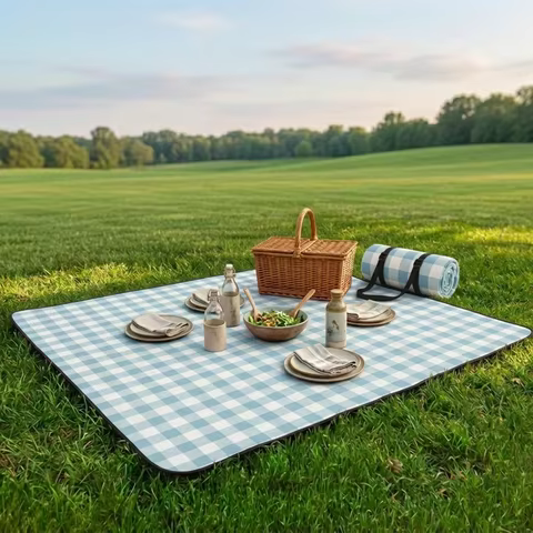 Adivo Waterproof Plaid Picnic Blanket Foldable Acrylic Outdoor Mat with Carry Strap for Beach Campin