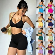 2026 DFYNE Flat Seamless High-Stretch Nylon Halterneck Bra & Skinny High-Waist Pants Separate Set