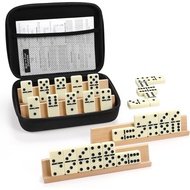 Set Domino Jumbo untuk Dewasa dengan 4 Rak/Dulang Kayu, Set Kembara Domino Berganda 6 dengan Sarung 