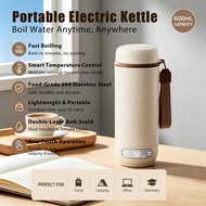 Portable Electric Kettle, 600ml Travel Water Boiler, Smart Thermos Cup, Stainless Steel Heated Flask
